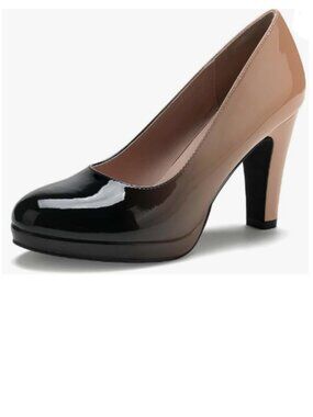 miss left Nude Gradient Low Platform Chunky High Heel Slip On Round Toe Pump